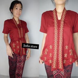 Atasan Kebaya Kutubaru Bordir Remaja Dewasa Lengan Pendek Rihanna Warna Merah Maroon