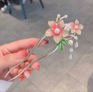 Fairy Flower Butterfly U-Shaped Hair Pin Female Chinese Ancient Style Han Chinese Clothing Cheongsam Fancy Updo Pin Elegant National Style Hairpin
