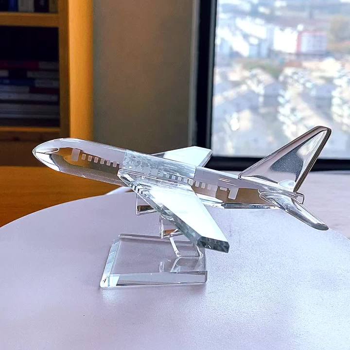 Crystal Cute Aircraft Figurines Glass Airplane Paperweight Ornament Statue Collectible Home Decor Christmas Birthday Gift, 12x12x6.5cm(4.73x4.73x2.56in)