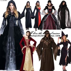 Adult Halloween Vampire Costume Black Robe Death Witch Long Speed Cosplay for Masquerade Party Movie Character Ladies
