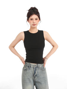 เสื้อกั๊กแขนกุดสีดำแบบลำลองสำหรับผู้หญิงในฤดูร้อน เสื้อชั้นในสไตล์อเมริกันสปอร์ต เสื้อกล้ามสายเดี่ยว เสื้อผ้าทำงานแบบลำลอง