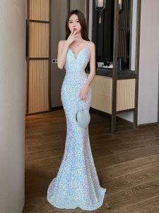 Dress High-End Affordable Luxury Niche Temperament Lady Sequin Sling Fishtail Dress Birthday Dress Host Evening Dress