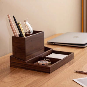 Vintage Walnut Multifunction Pen Desktop Organizer