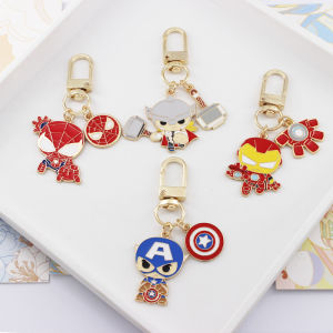Hot Toys | 4pcs SpiderMan IronMan Captain America Metal Keychain Kawaii Bag Pendant Accessories Cartoon Toys Gold Color Gift