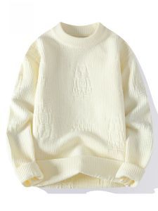 ROMON | Lormen Mens Knitted Sweater Round Neck Casual Thickened Winter Base Layer Shirt Fashionable City Style Long Sleeve Loose Fit