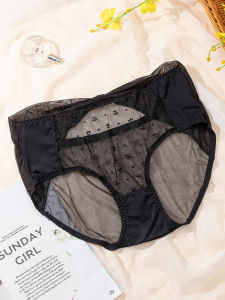 พลัสไซส์ ผู้หญิง ชุดชั้นใน เซ็กซี่ ตาข่าย สามเหลี่ยม กางเกง ไม่มีร่องรอย เอวกลางสบาย โปร่งแสง ไนลอน เลกกิ้ง ไม่ รัดรูป