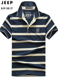 เสื้อยืดคอโปโลแขนสั้นผู้ชาย JEEP SPIRIT ทรงหลวม ลายทาง ผ้าฝ้ายแท้ ป้องกันแบคทีเรีย ทรงหลวม แฟชั่นฤดูร้อน
