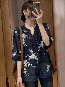 Áo Thun Cổ V Tay Ngắn Đính Hợp Cho Phụ Nữ Size Lớn