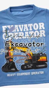 Kaos Katun Berkualitas Tinggi untuk Anak Laki-Laki Motif Alat Berat Excavator