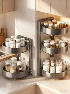 Kitchen Multi-Function Spice Rack Rotatable Storage Box Tray Counter Corner Organizer for Seasonings Heavy Duty Painted Carbon Steel