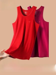 Pure Cotton Mens Vest Snake Year Double Thread Red Base Shirt Simple Style Summer Home Clothes Septwolves Brand