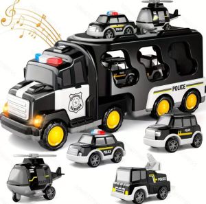 Double-layer storage Truck for Kids and Transportation Vehicles Police Cars Inertia Engineering Teams with Music and Lighting Toy Cars Simulation Trucks Boy Toys