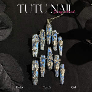 Handmade Heavy-duty Silver Chain Constellation Nail Art Wearable Detachable False Nails Blue Silver Chain Astrological Sign
