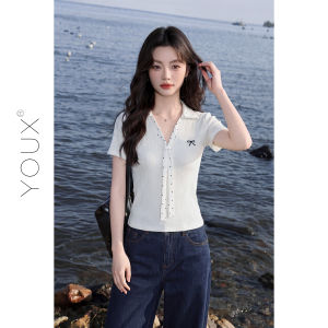 YOUXIANG | Áo Polo Cổ Đứng Hàn Quốc Dây Kéo V Slim