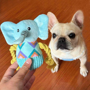 Dog Toy Plushie Sound Making Rope Knot Elephant for Puppies Self Entertaining Chew Proof Teeth Grinding Fatigue Consuming