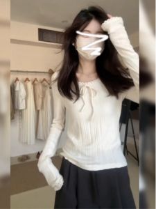 HUOLISI | Bow Long Sleeve Slim Fit White Sweater
