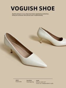 Giày Cao Gót Kiểu Pháp Mũi Nhọn Đế Cao Gót Nhỏ Nhẹ Cho Nữ Giày Đơn Chuyên Nghiệp Màu Trắng Giày Công Sở Thoải Mái