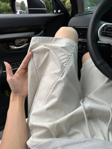 Quần Short Làm Việc Bằng Lụa Băng Màu Trắng Bạc Cho Nam Mùa Hè Mỏng Cắt Chéo Quần Dài Năm Bảy Tám Tám Mỏng Rộng Rãi