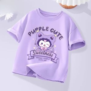 Girls Short Sleeve Cotton T-Shirt Summer New Style Children Short Top Small Medium Children Clothing Cartoon Print Casual Loose Fit
