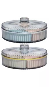 Khay mứt tròn trong HOKORI nhựa VIỆT NHẬT cao cấp - 5 ngăn Viền bạc vàng - Đựng bánh kẹo Tết - 5637