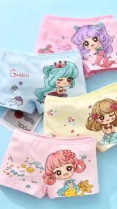 4Pcs/Set Kids Girls Cotton Underwear Cute Mermaid Print Pink Blue Boxer Briefs Breathable Soft Children Panties for Girl 2-10Y
