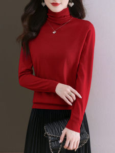 Ladies Wool Knitted Base Shirt 2024 New Style Loose Red Inner Wear Fashionable Top for Chinese Zodiac Year of Sheep
