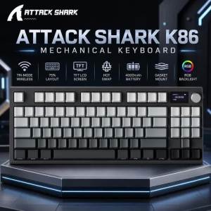 ATTACK SHARK | ATTACK SHARK K86 Wireless Mechanical Keyboard 75 Percent RGB TFT Screen Metal Knob Tri Mode Hot Swap Gasket Gaming Keyboard