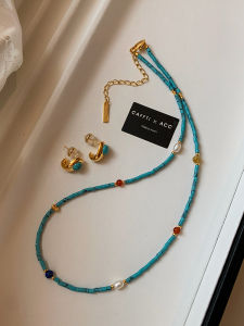 CAFFTI | Natural Freshwater Xiaomi Pearl Turquoise Colored Layered Necklace