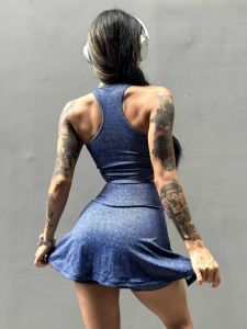 Faux Denim Fitness Yoga Underwear Womens Running Shockproof Vest Sports Bra Outwear Nude Feel Breathable Quick-Drying Beauty Back