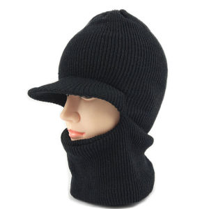 Mens Winter Knitted Hat Windproof Warm Cycling Cap One-Piece Face Covering Knit Hat Casual Style Mid-Thickness Wide Brim
