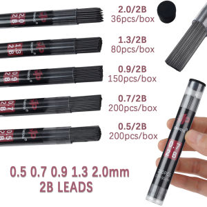 1Box Round Tube Packaging Mechanical Pencil Lead 2B 0.5 0.7 0.9 1.3 2.0mm Lead Drawing Writing Student Stationery Supply