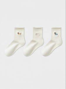 Cute Dog Embroidered Soft Womens Cotton Socks