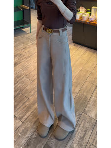 กางเกงขายาวทรงหลวมเอวสูงสำหรับผู้หญิงไซส์ใหญ่ ฤดูใบไม้ผลิและฤดูใบไม้ร่วง กางเกงขายาวทรงขากว้างแบบสวมสบาย เนื้อผ้าผสมโพลีเอสเตอร์