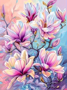 Huacan Full Diamond Painting Magnolia Diamond Embroidery Flower Complete Kit Picture Of Rhinestones