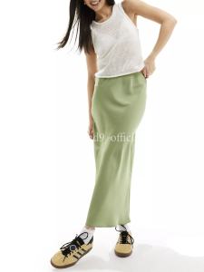 Slimming Straight Tube Midi Skirt Red9 Elastic Waist Pure Color A-Line Half Skirt That Is Versatile And Has Good Drape