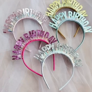 ที่คาดผม Happy Birthday วิบวับ สำหรับปาร์ตี้วันเกิด | ที่คาดผมวันเกิด กลิตเตอร์ สีรุ้ง สุดน่ารัก