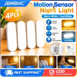 【Local Stock🔥4pcs】Smart Motion Sensor Night Light Human Body Induction Lamp Eye Protection Warm White Light Battery Operated Bedside Wall Lamp 12cm JBMBHC