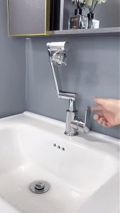 Sink Faucet Universal 1080° Swivel Faucet Cold and hot dual tube Kitchen Faucet Lavatory Faucet Stainless Faucet Modes Foldable & Retractable(Install pipes)