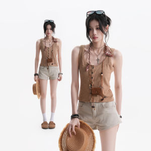 Áo Thun Quây Cổ Chữ U Kiểu Chị Em Gai Mỹ Retro Dáng Ôm