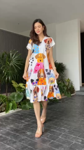 เดรสแพตเทิร์นคอสีกว้าง ชายระบาย รุ่นนี้ไหมญี่ตาลีพิมพ์ลาย งาน ทำ Order เริ่ดๆ นัวๆ สีสันสดใส 💖🩵🧡💛💚 ใส่สบาย น่ารักแบ๋วๆ สไตล์โควเรีย 🇰🇷 แพตเทิร์นหลวม แต่งชายระบาย รอบตัว เพิ่มดีเทล แบบพริ้วๆ ใส่สวย สดใส ใส่ได้หลายโอกาส