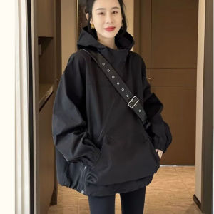 แจ็คเก็ตผู้หญิงฤดูใบไม้ผลิ 2025 ทรงหลวม ปกโปโล แขนยาว สีพื้น แจ็คเก็ตแบบลำลอง เสื้อโค้ทสำหรับใส่ทำงาน