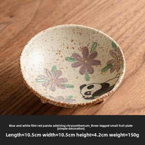 SHUANGYU | Hand-painted Panda Appreciating Chrysanthemums Small Fruit Plate Ceramic Home Tea Set Accessory