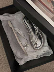 Womens Flat Pearl Toe Ring Sandals Summer Outdoor Wear Fairy Style Skirt Matching Flats Low Cut Slip-On PU Leather