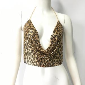 Backless Sequin Vest Chain Hanging Neck Design Shiny Particle Womens Fashion Top Short Length Street Style Spring Season
