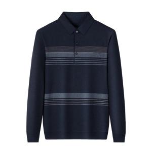 ROMON | Long Sleeve Polo Shirt Business Casual Striped Pattern Turn-down Collar Mens Fashion Urban Style Autumn Season Romon Brand