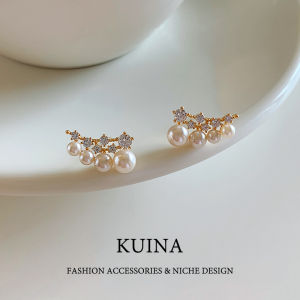kuina | Luxurious Pearl and Diamond Earrings Silver