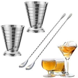 75ml Cocktail Measuring Cup with Mixing Spoon Stainless Steel oz Cup Professional Shaker Shaker for Bar Party Wine Accessories