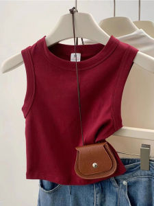 Red Short Womens Tank Top Summer Outdoor Wear Strapless Slim Fit Sleeveless T-shirt Upper Body Korean Style Pure Color