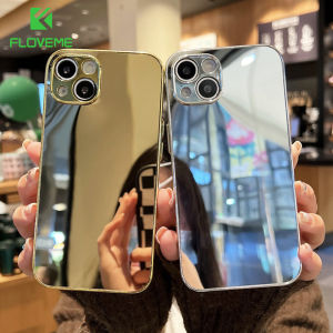 FLOVEME Luxury Gold Plating Mirror Phone Case For iPhone 14 13 12 11 Pro Max 14 Plus Glossy Full Protection Shockproof Silicon Phone Back Cover For iphone X XR XS Max