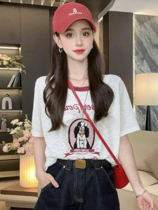 Shalldoer | Loose Short Sleeve Round Neck T-Shirt Womens Plus Size Solid Cartoon Print Casual Top Summer Lazy Style Fashionable Tee